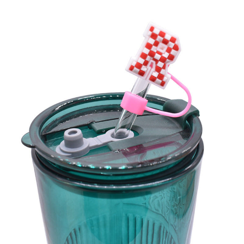 Wholesale 8/10mm 100PCS/PACK Pink Leopard Pattern Letter Silicone Straw Set